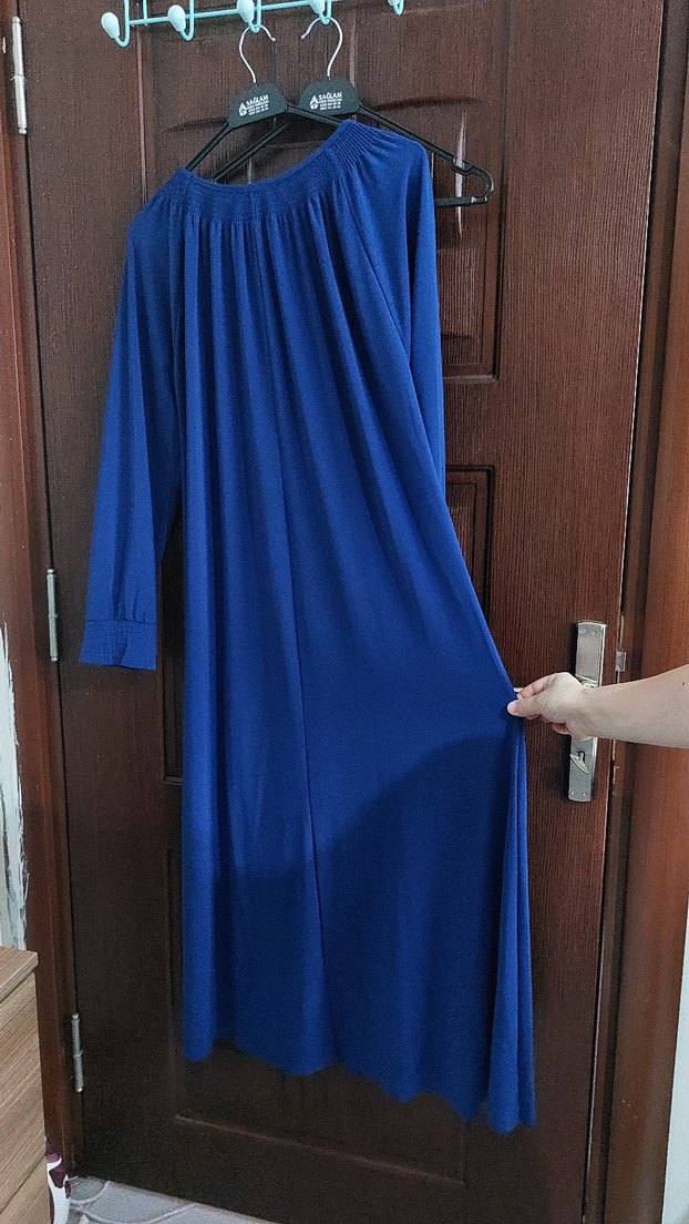 Mavi Uzun Kol Drapeli Kadın pardesü tesettür - Görsel 2