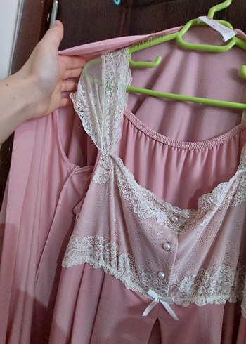 Pembe Uzun Kadın gecelik Takımı - Görsel 2