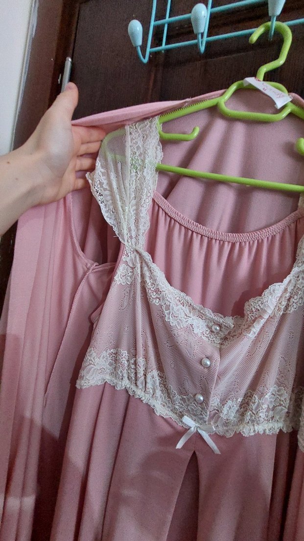 Pembe Uzun Kadın gecelik Takımı - Görsel 2