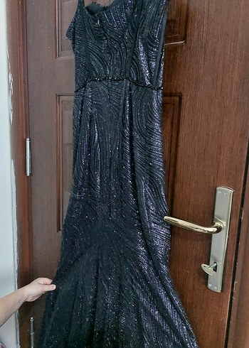 Boncuk İşlemeli Siyah Uzun Abiye Elbise - Görsel 4