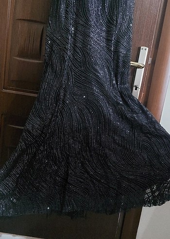 Boncuk İşlemeli Siyah Uzun Abiye Elbise - Görsel 6