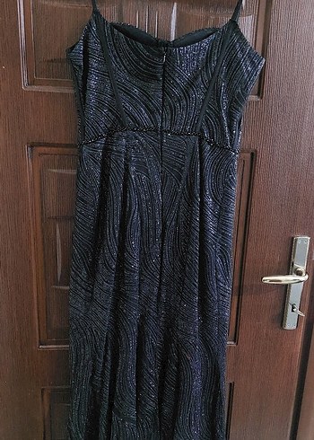 Boncuk İşlemeli Siyah Uzun Abiye Elbise - Görsel 5