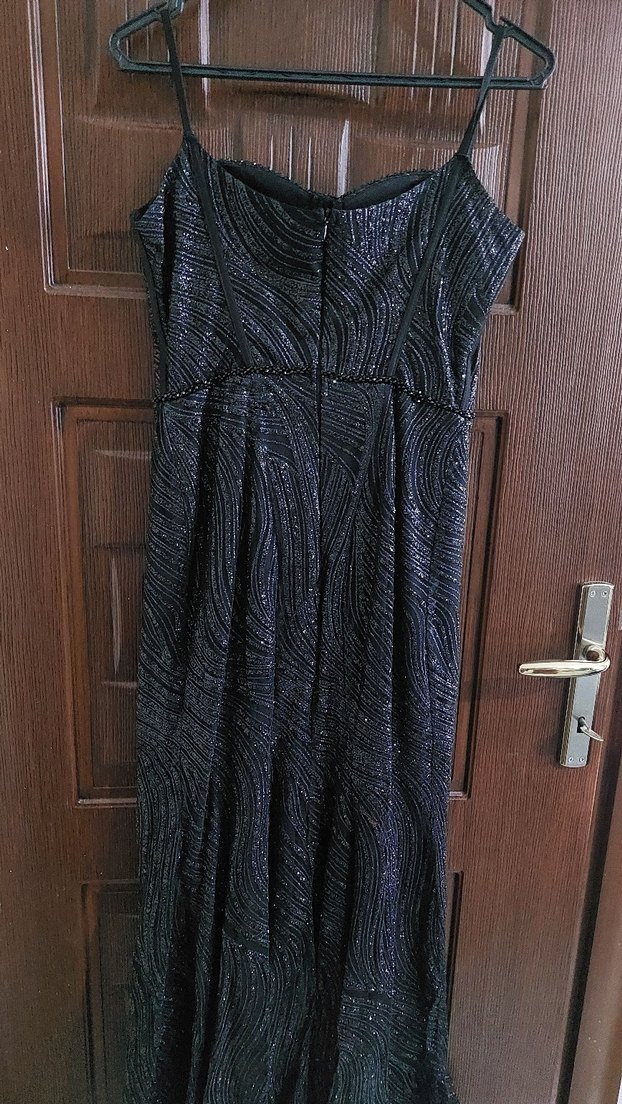 Boncuk İşlemeli Siyah Uzun Abiye Elbise - Görsel 5