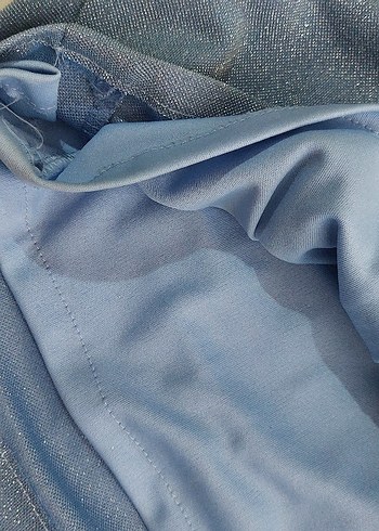 Straplez Drapeli Mavi simli mini Abiye Elbise mezuniyet - Görsel 3