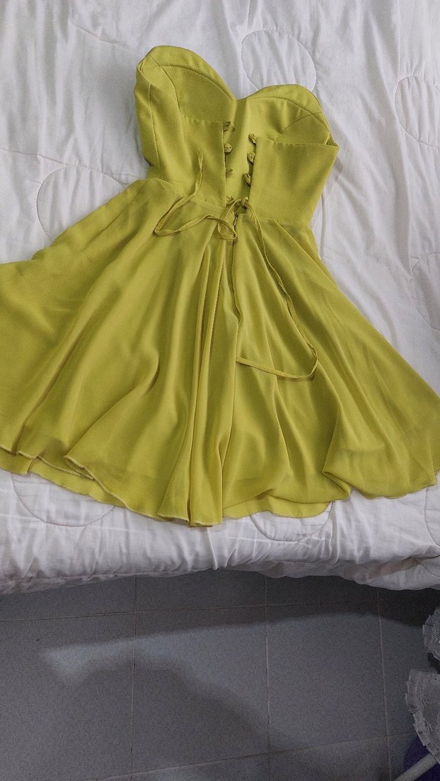 Sarı Straplez Midi Abiye Elbise - Görsel 2