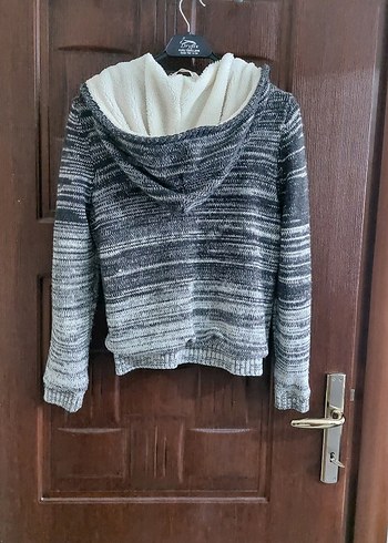 Gri Kapüşonlu Örgü erkek çocuk Ceket - Görsel 2