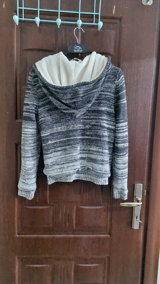 Gri Kapüşonlu Örgü erkek çocuk Ceket - Görsel 2