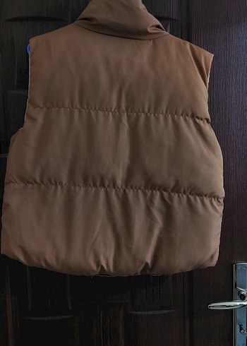 Kahverengi bej şişme Kadın Yelek çift taraflı - Görsel 3