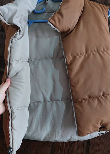 Kahverengi bej şişme Kadın Yelek çift taraflı - Görsel 2