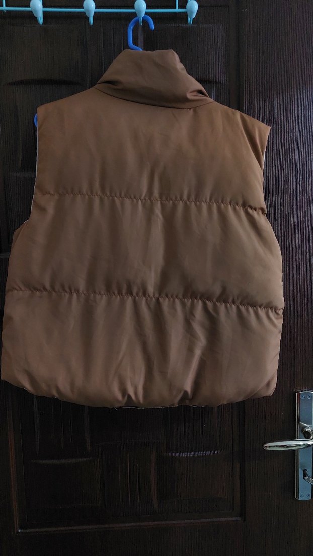 Kahverengi bej şişme Kadın Yelek çift taraflı - Görsel 3