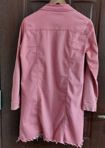 Pembe Düğmeli Uzun Kadın Ceket - Görsel 2