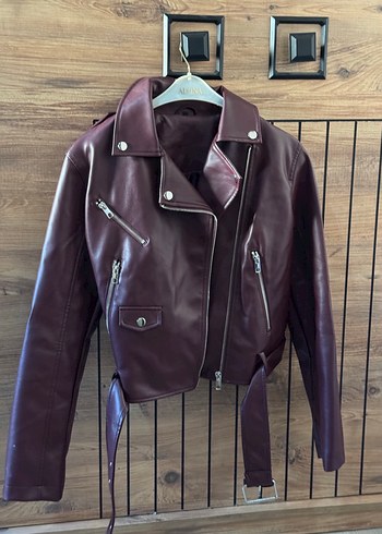 Trendyol & Milla Bordo Parlak Deri Biker Ceket