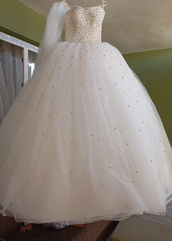 Straplez Prenses Model Beyaz Gelinlik - Görsel 2