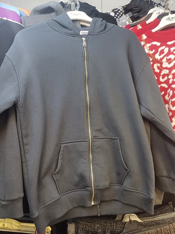 Gri Kapüşonlu Fermuarlı Erkek Sweatshirt - Görsel 2