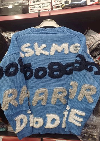 Nakışlı Mavi Triko Salaş Hırka - Görsel 2