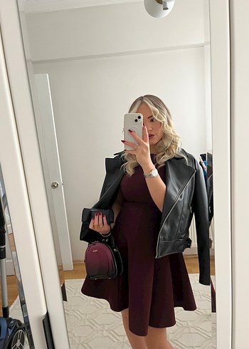 Bordo Mini Elbise - Görsel 4