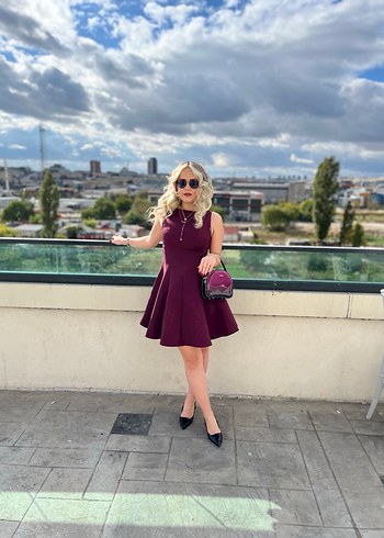 Bordo Mini Elbise - Görsel 5