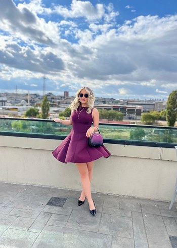 Bordo Mini Elbise - Görsel 6