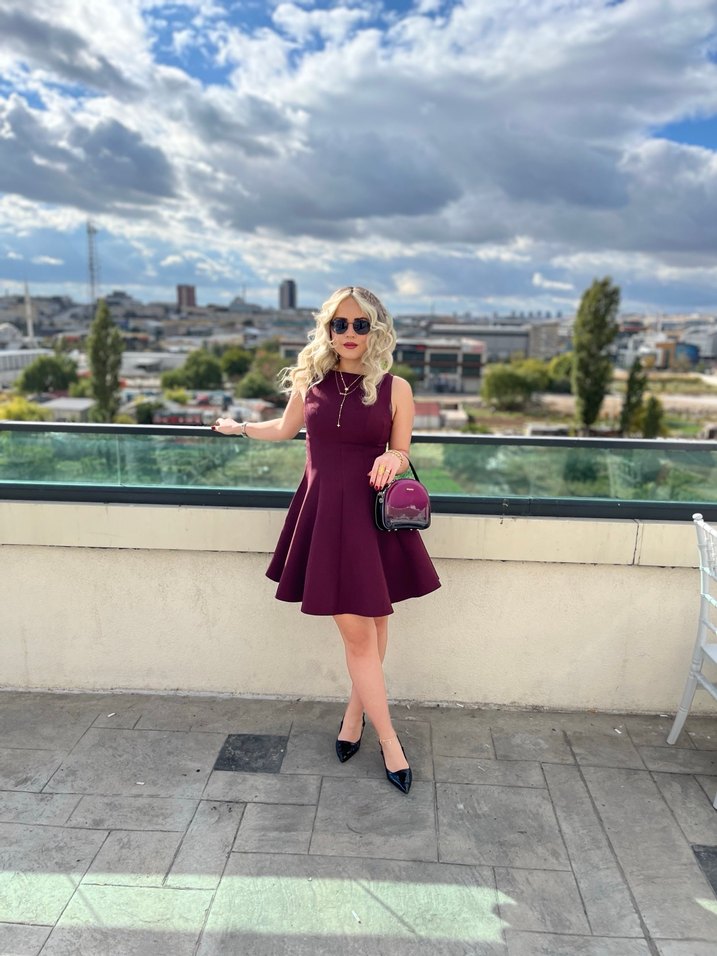 Bordo Mini Elbise - Görsel 5