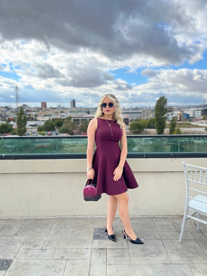 Bordo Mini Elbise - Görsel 3