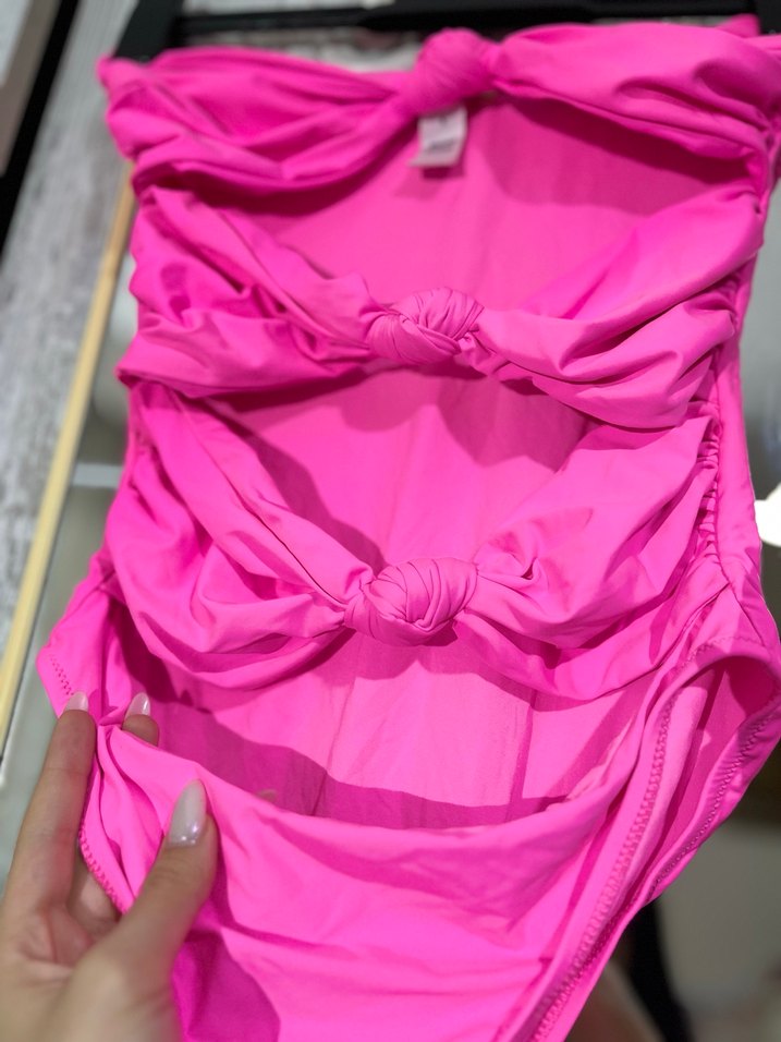 Pembe Drapeli İnce Askılı Mayo - Görsel 3