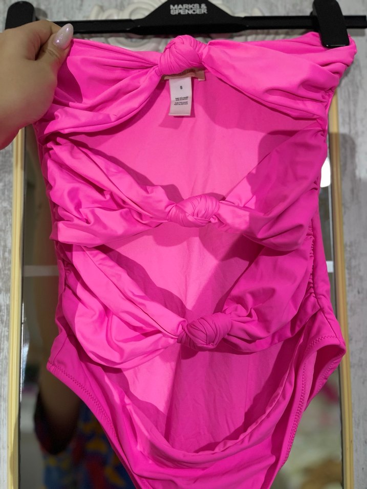 Pembe Drapeli İnce Askılı Mayo - Görsel 2