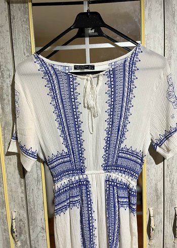 Bohem V Yaka Uzun Beyaz Tunik - Görsel 2