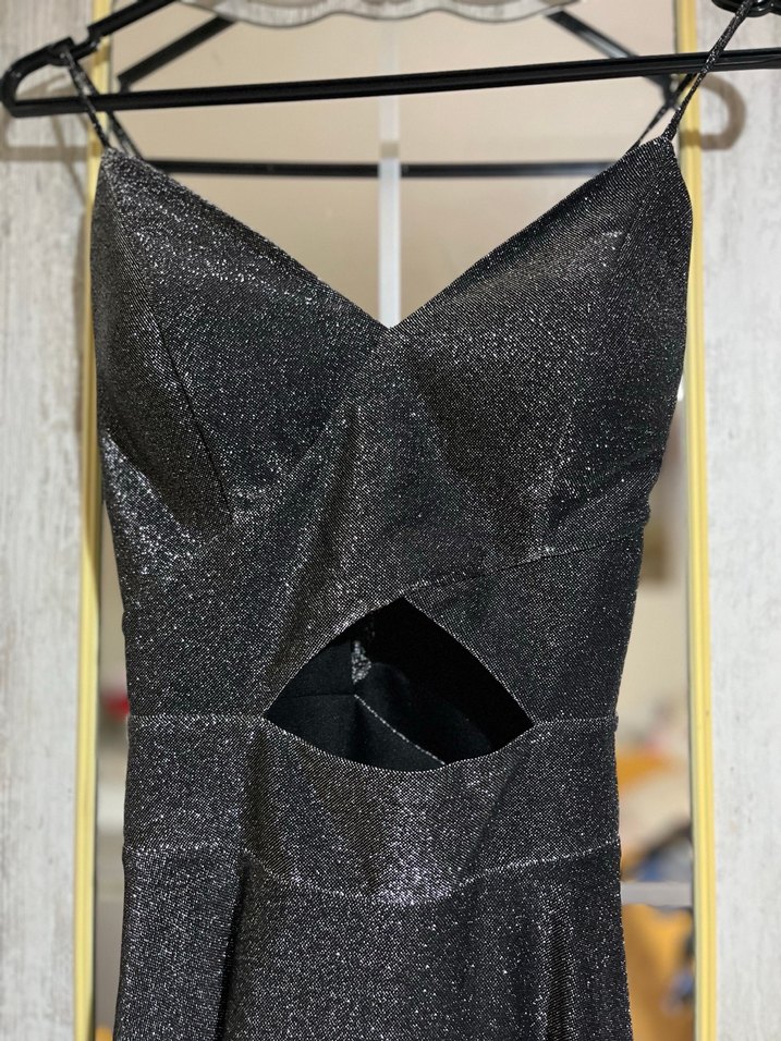 Siyah Parlak Askılı Uzun Abiye Elbise - Görsel 2