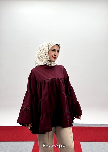 Mavi Bağlama Desenli Fırfırlı Uzun Kollu Tunik - Görsel 2