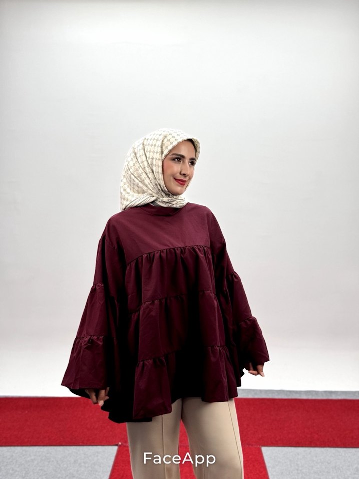 Mavi Bağlama Desenli Fırfırlı Uzun Kollu Tunik - Görsel 2