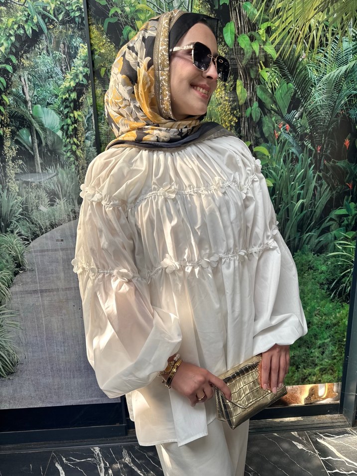 Pembe Salaş Midi Tunik, Uzun Kollu, Bohem Stil - Görsel 2