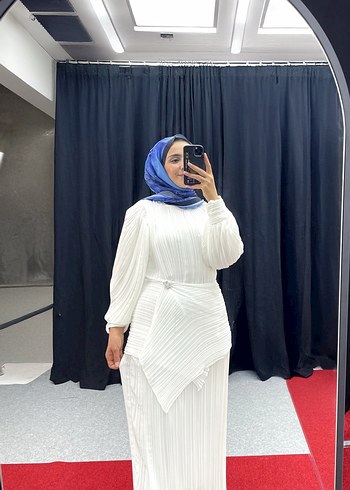 Bordo Pilili Uzun Kadın Elbise - Görsel 2