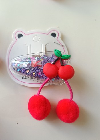 Renkli Kiraz Figürlü Boncuklu Çocuk Toka Seti - Görsel 3