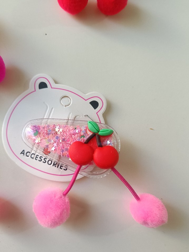 Renkli Kiraz Figürlü Boncuklu Çocuk Toka Seti - Görsel 2