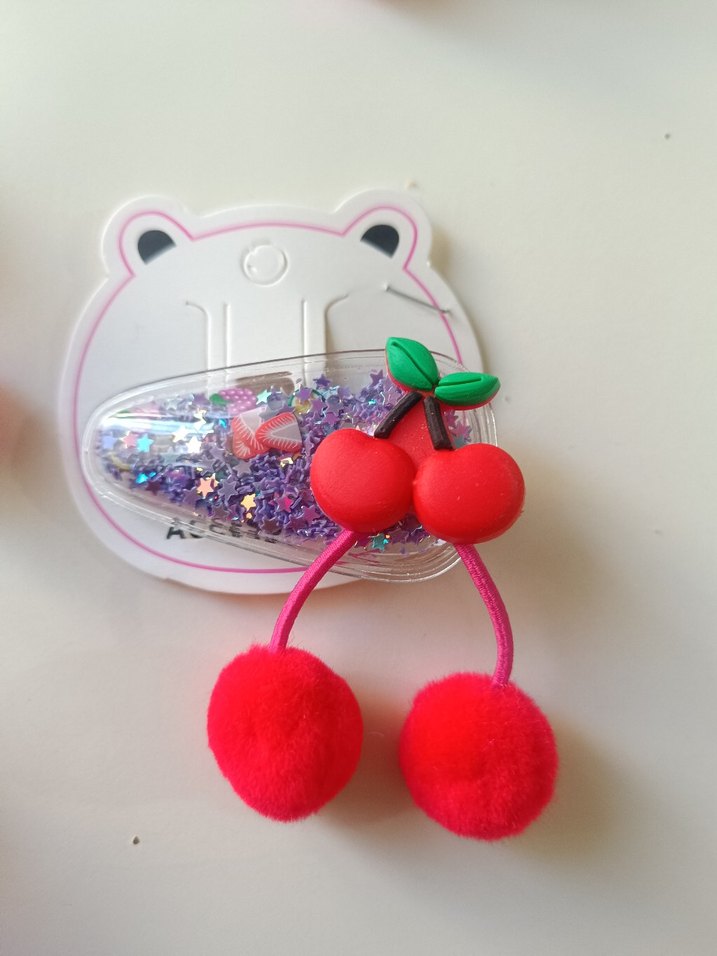 Renkli Kiraz Figürlü Boncuklu Çocuk Toka Seti - Görsel 3