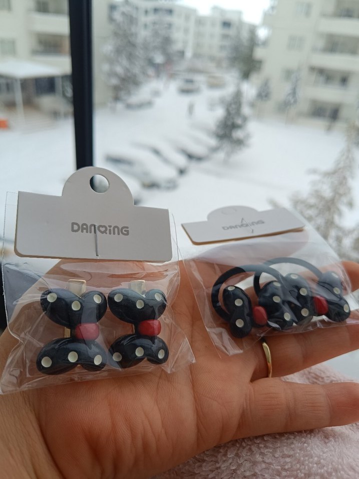 Kız Çocukları Siyah Baskılı Lastikli Saç Bantları - Görsel 2