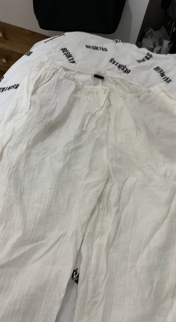 Kadın Beyaz Keten Salaş Pantolon - Görsel 2