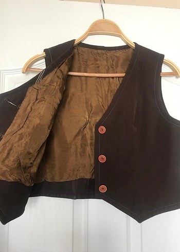 American Vintage Düğmeli Kahverengi Vintage Süet Kadın Yelek
