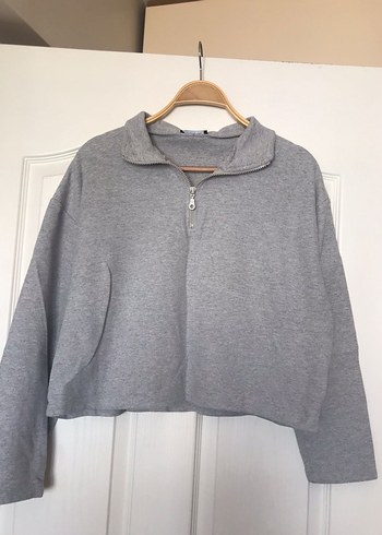 Trendyol & Milla Gri Yarım Fermuarlı Yüksek Yaka Sweatshirt