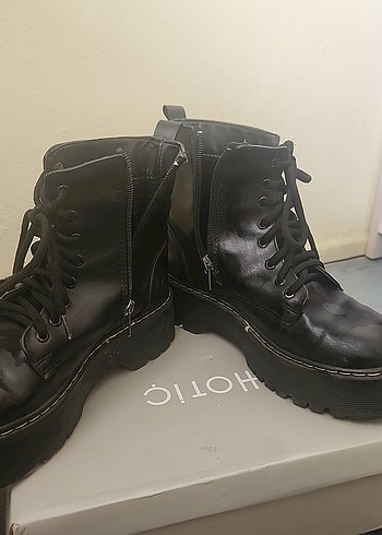 Diğer Siyah Deri Platform Topuklu Punk Bot
