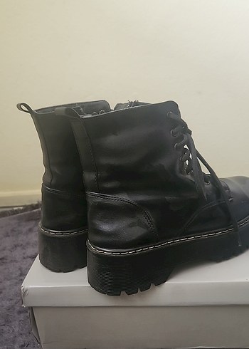 38 Beden Siyah Deri Platform Topuklu Punk Bot