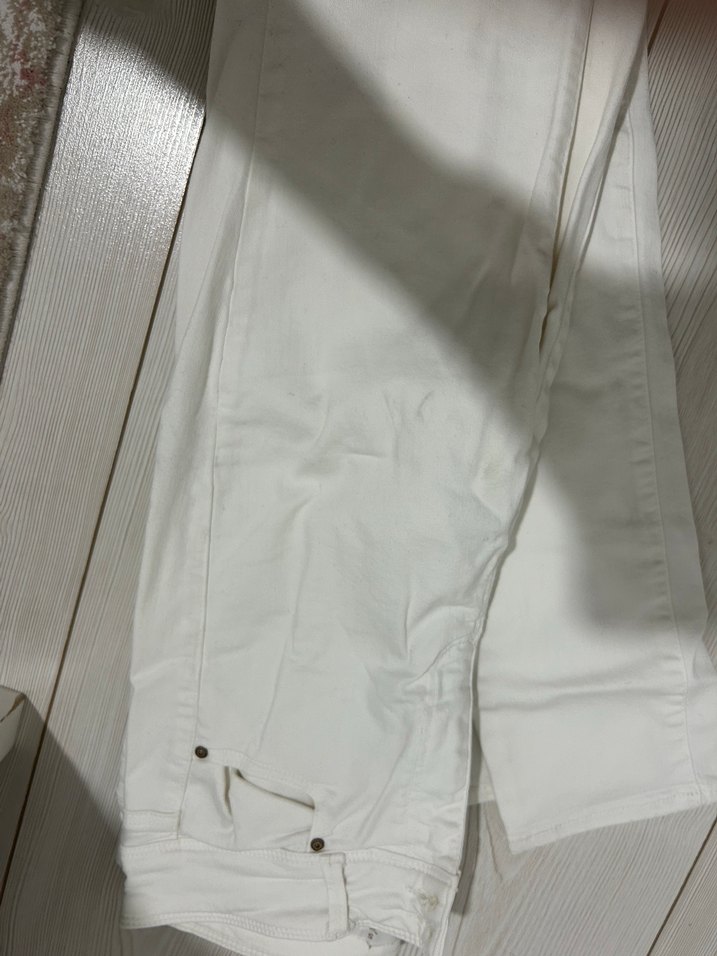 Erkek Beyaz Keten Fermuarlı Pantolon - Görsel 2