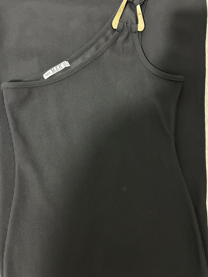 Siyah Straplez Uzun Elbise Yırtmaçlı - Görsel 2