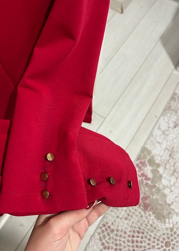 Parlak Kırmızı Düğmeli Kadın Blazer Ceket - Görsel 4