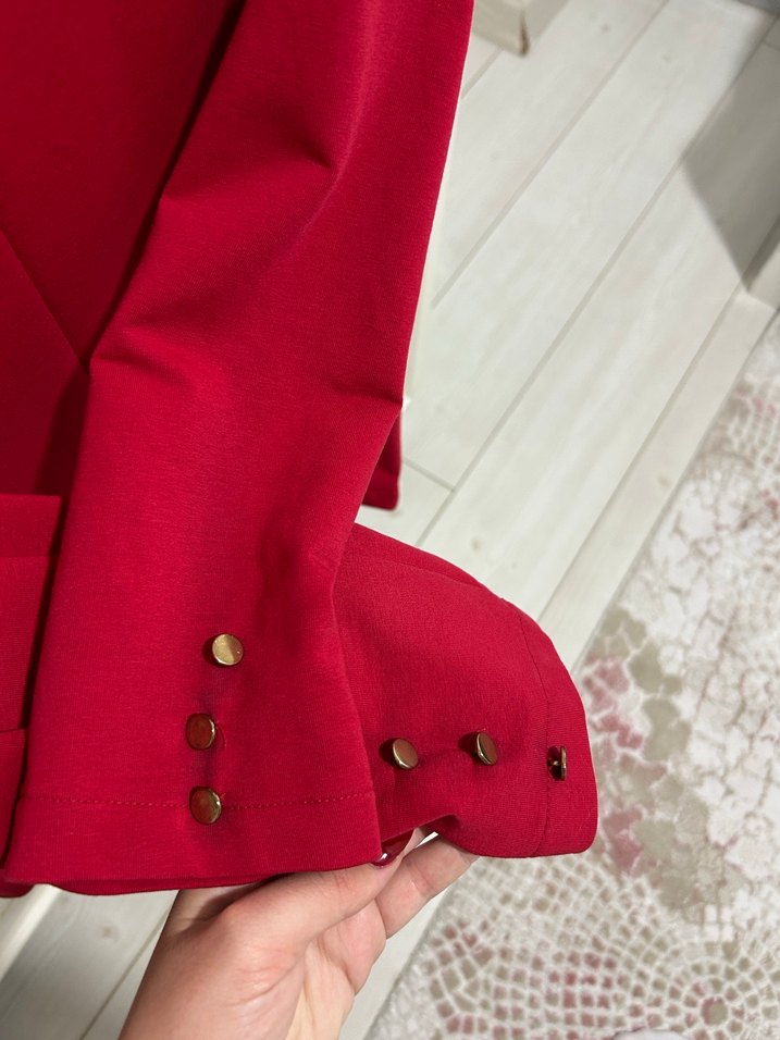 Parlak Kırmızı Düğmeli Kadın Blazer Ceket - Görsel 4