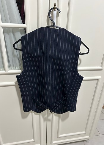 Düğmeli Çizgili Lacivert Kadın Yelek - Görsel 2