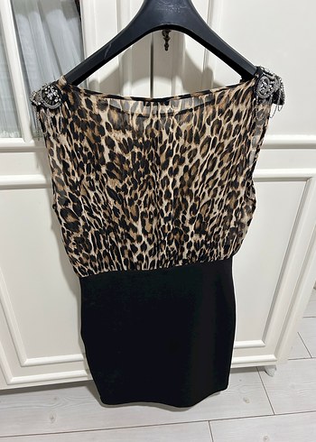 Leopar Desenli Kemerli Mini Kadın Elbise - Görsel 4