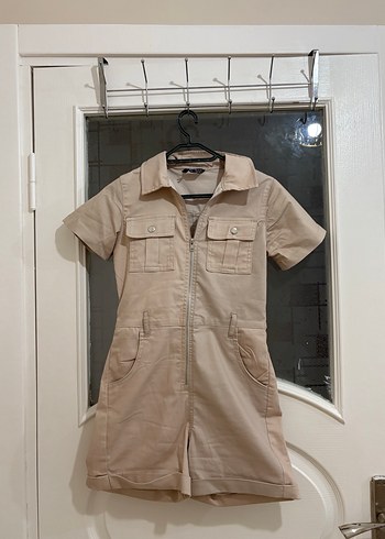 Bej Kısa Kollu Kadın Tulum - Görsel 2