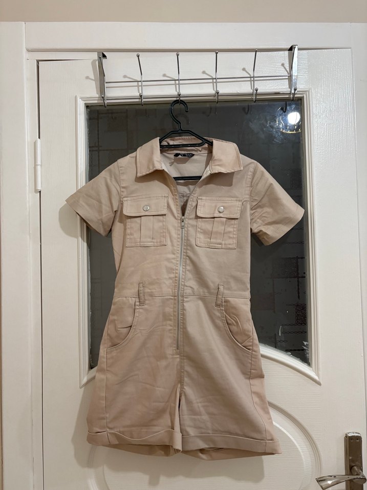 Bej Kısa Kollu Kadın Tulum - Görsel 2