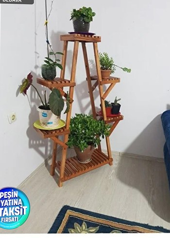 Kahverengi Ahşap Çok Katlı Saksılık